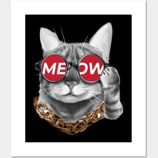 cat wearing meow sunglasses Posters and Art